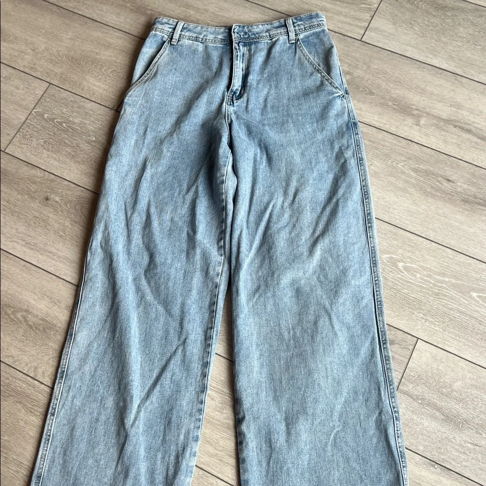 Wayf Denim Blue Wide-Leg trouser style Jeans size small Very - Picture 4 of 8